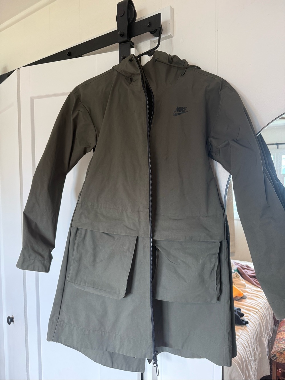 Nike Olive Green Hooded Trench Coat